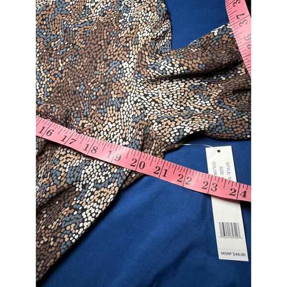 Counterparts brown abstract cinched babydoll long sleeve blouse womens medium - Picture 8 of 8